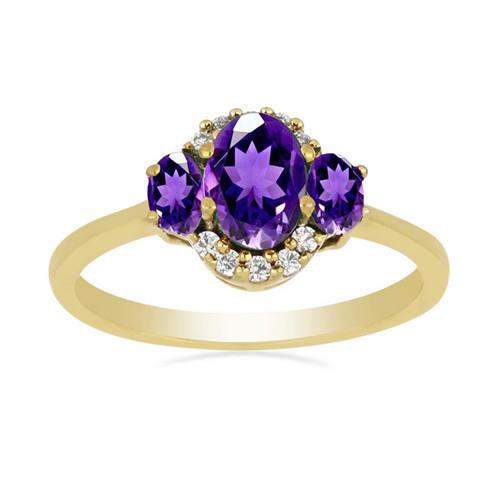 BUY REAL AFRICAN AMETHYST GEMSTONE WITH WHITE DIAMOND CLASSIC RING